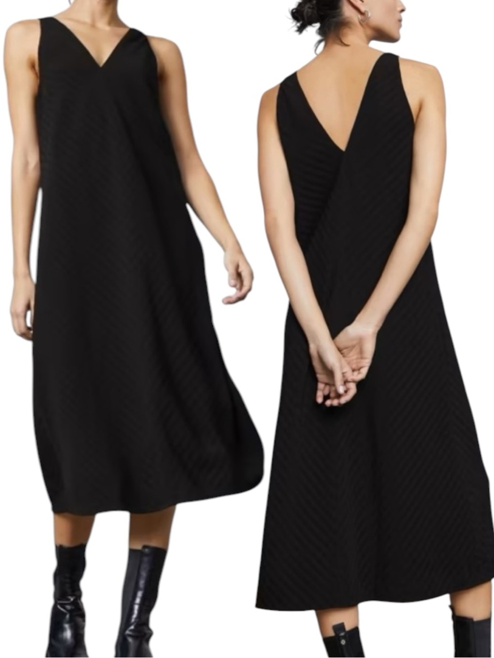 Everlane City Stripe Black Bias Cut Midi Slip Dress Size 6